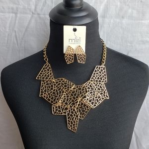 Mia Gold Geometric Necklace, Earring Set